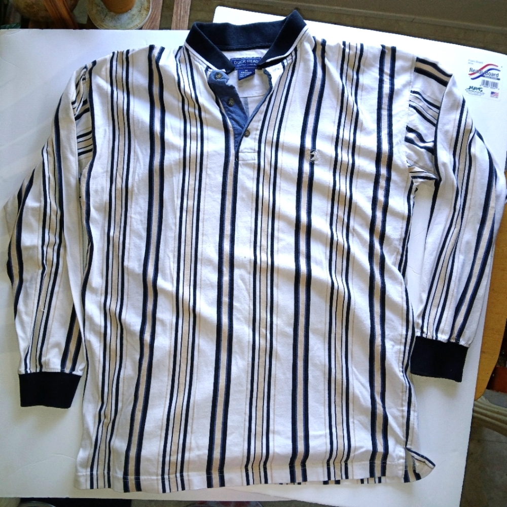 Vintage Duck Head Men's Classic Polo Striped Long Sleeve sz M